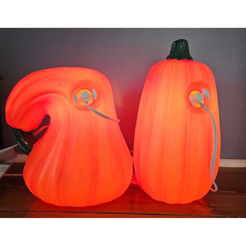 VTG RARE Halloween Blow Mold Pumpkin Set of 2 Jack O Lantern Electric Plug In